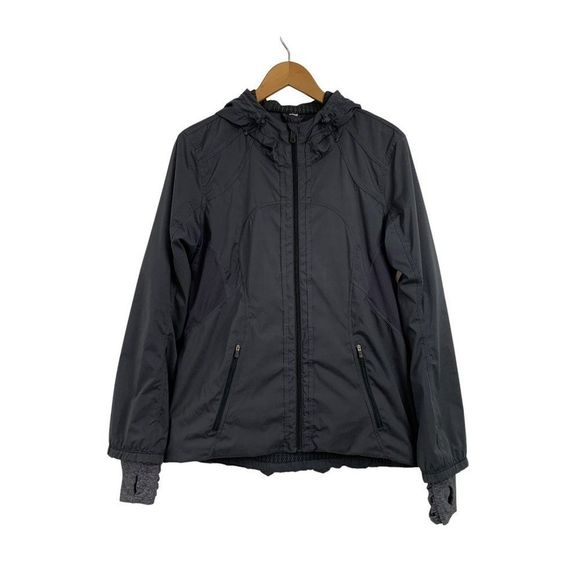 10 M Lululemon Full Zip Hiking walking jacket Hood Breathable Gray 6442 EUC - Picture 2 of 12